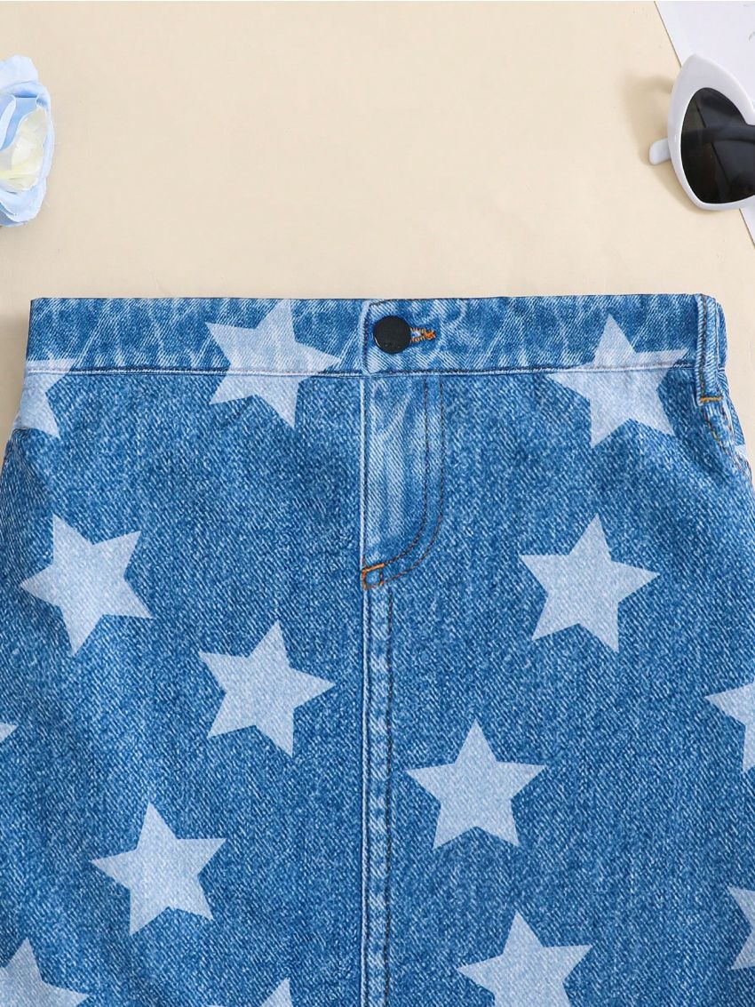 Teen Girl'S Five-Pointed Star Print Midi Skirt