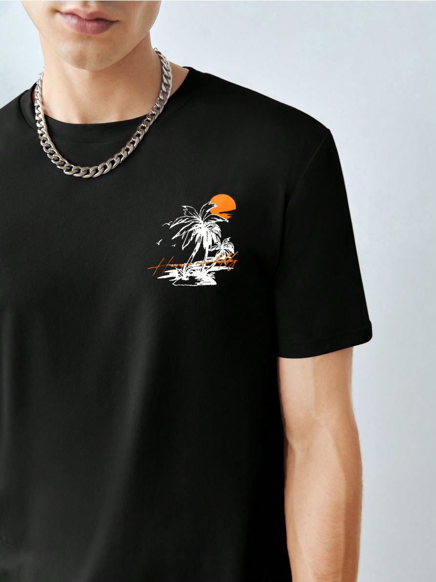 Manfinity RSRT Men Letter Tropical Graphic Tee