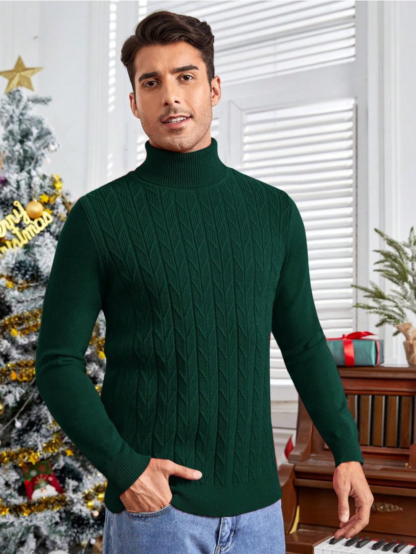 SHEIN Men'S Solid Color Turtleneck Long Sleeve Sweater