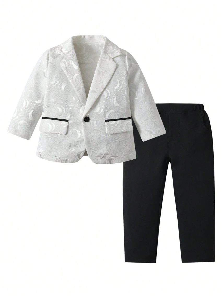 Toddler Boys' White Jacquard Suit 2pcs/Set Formal Dress Suit For Holiday And Festive Occasions