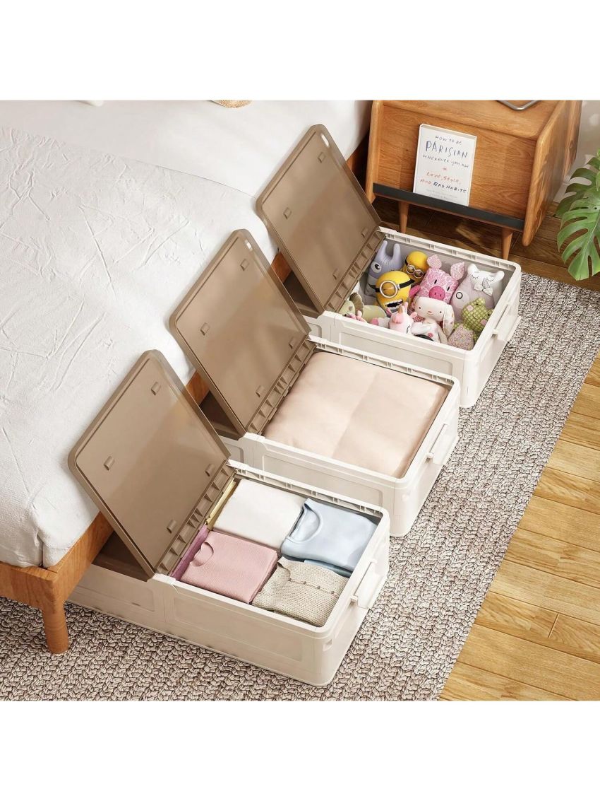 Under-Bed Storage Plastic Containers Box with Lids and Wheels, Sturdy Storage Organizer Cabinet for Closet and Under Sofa to Storing Clothes, Quilts, Shoes, and Bedding. Stackable Bins