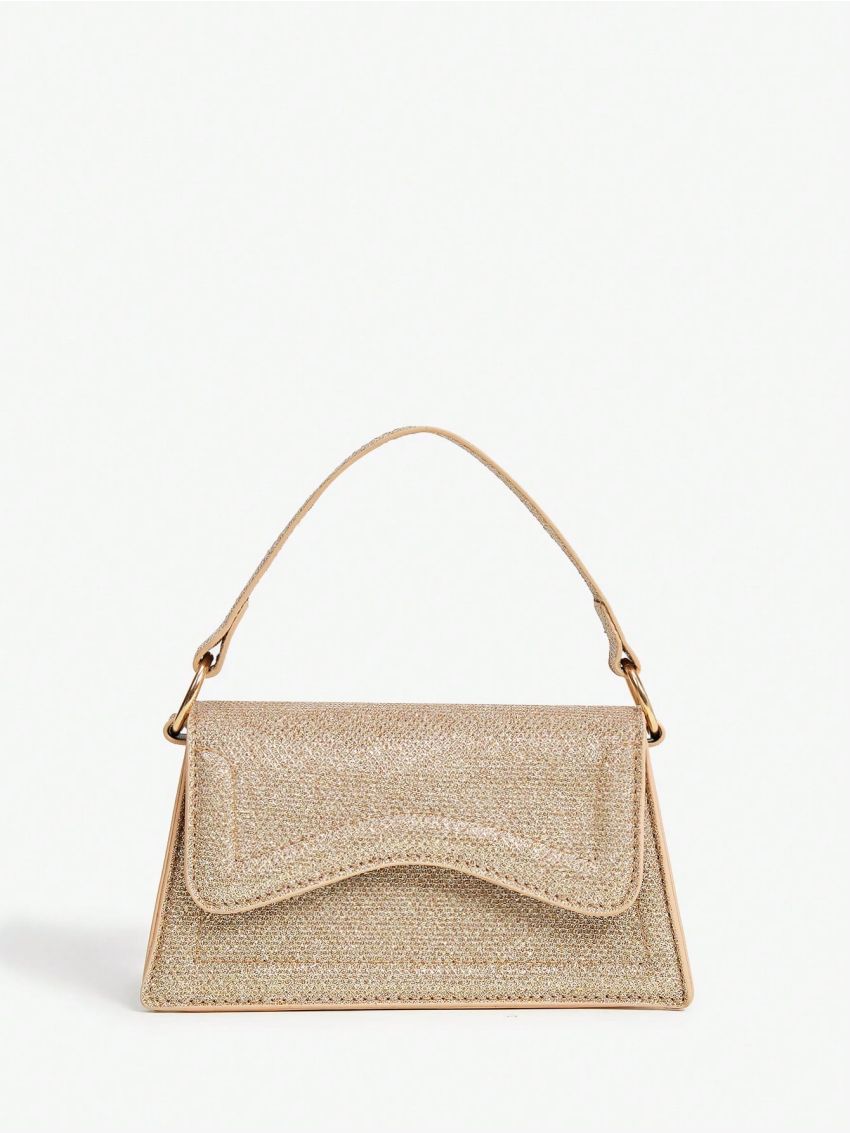 SHEIN BIZwear Women's Golden Flap Handbag, Compact And Delicate Design, Suitable For Dating, Parties, Dinners, Gatherings And Commuting