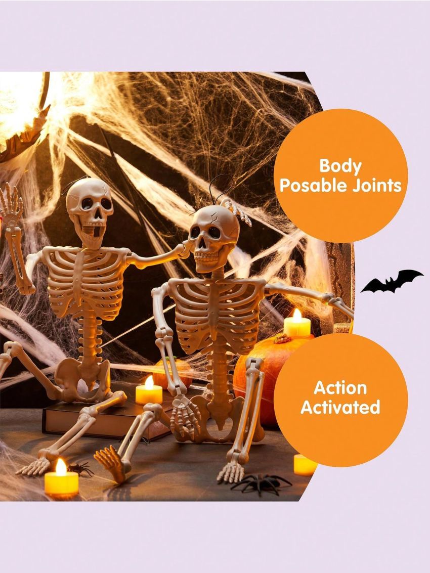 JOYIN 2 PCS 24” Halloween Skeletons Full Body Posable Skeletons Human Plastic Bones with Movable Joints for Spooky Indoor and Outdoor Decorations