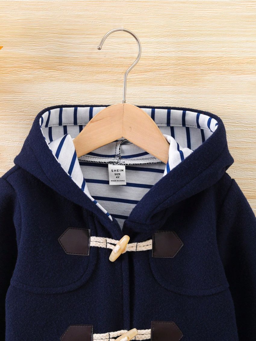 Young Girl Dual Pocket Hooded Duffle Overcoat