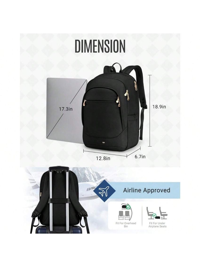 Travel Laptop Backpack for Women, 15.6 Inch Anti Theft Laptop Backpack with USB Charging Hole, Water Resistant College Bookbag, Large Capacity Black Computer Backpacks for Work, Black