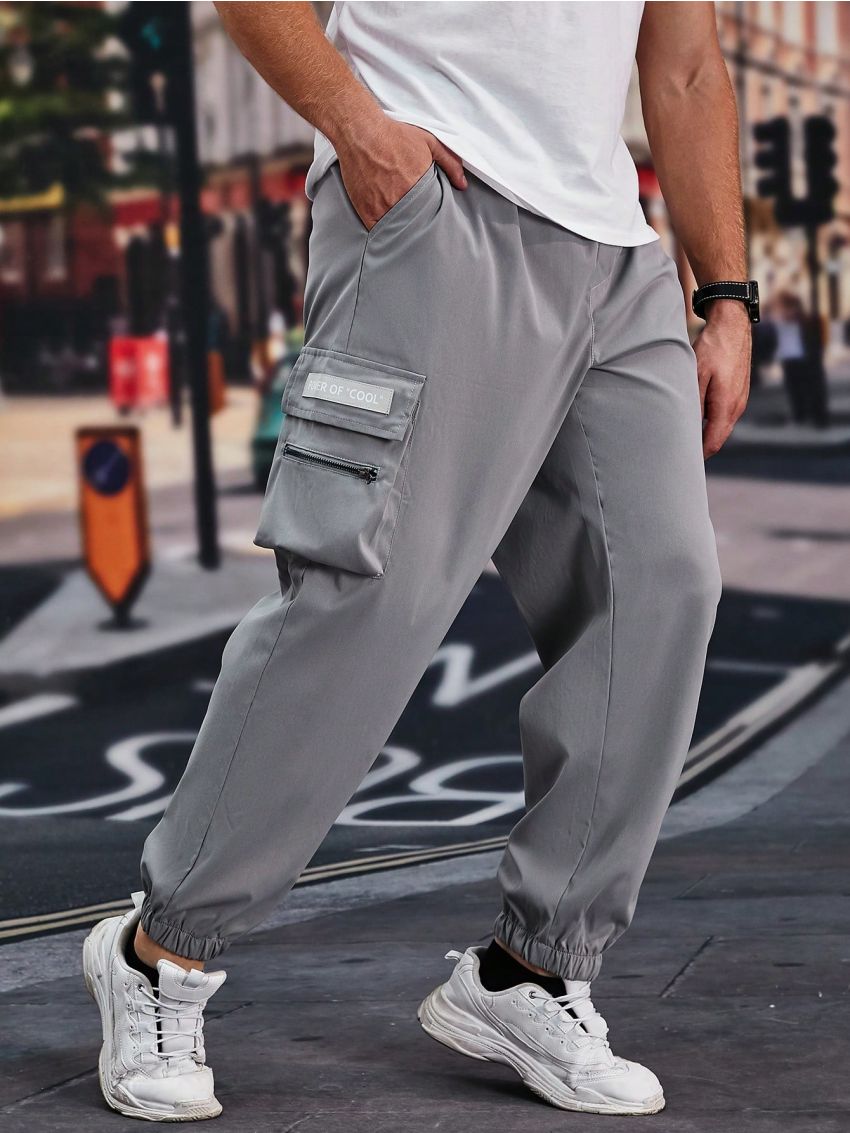 Men Plus Flap Pocket Drawstring Waist Cargo Pants