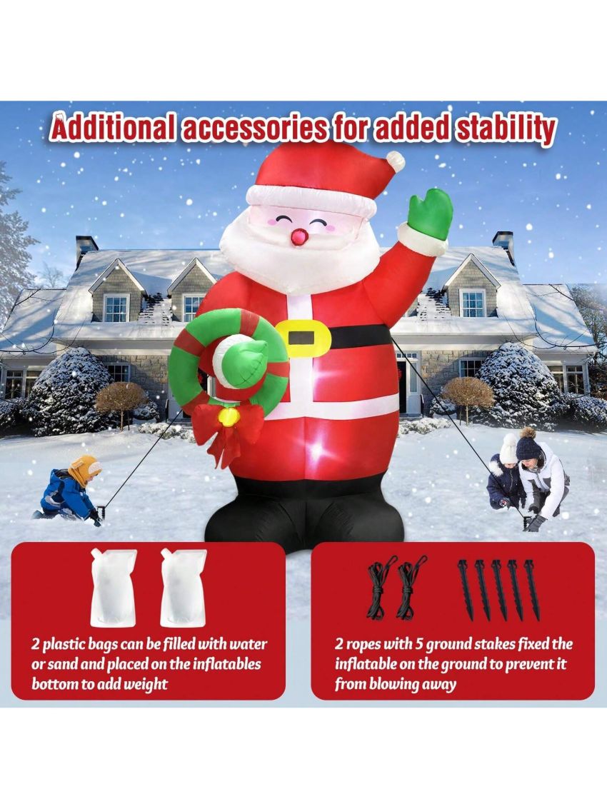 12 FT Giant Christmas Inflatable Santa Outdoor Yard Decorations, Huge Blow up Santa Claus with Wreath Built-in LED Lights Outside Waterproof Xmas Decor for Party Garden Hall Plaza Office