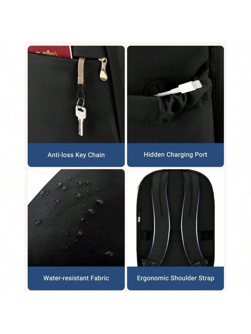 Travel Laptop Backpack for Women, 15.6 Inch Anti Theft Laptop Backpack with USB Charging Hole, Water Resistant College Bookbag, Large Capacity Black Computer Backpacks for Work, Black