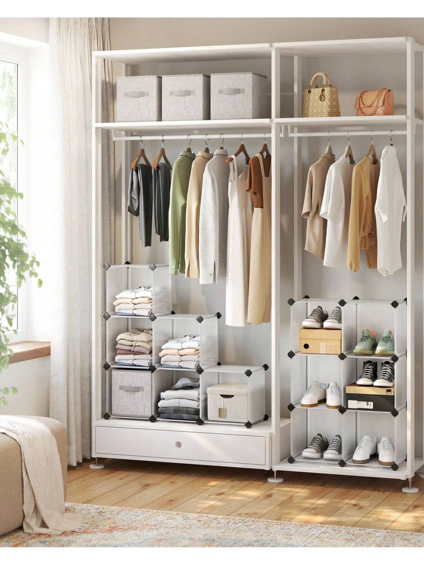 SONGMICS Cube Storage Organizer Stackable, Set of 12 Plastic Cubes, Book Shelf, Closet Organizers and Storage, Room Organization for Bedroom Living Room, 12.2 x 36.6 x 48.4 Inches, Black,White