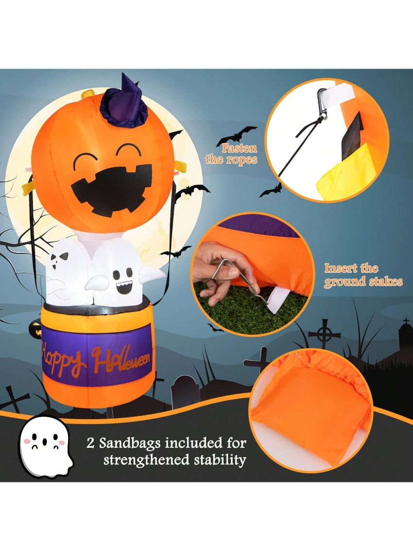 Gymax 6FT Tall Halloween Ghost Pumpkin Inflatable Hot Air Balloon Decor w/ LED Lights