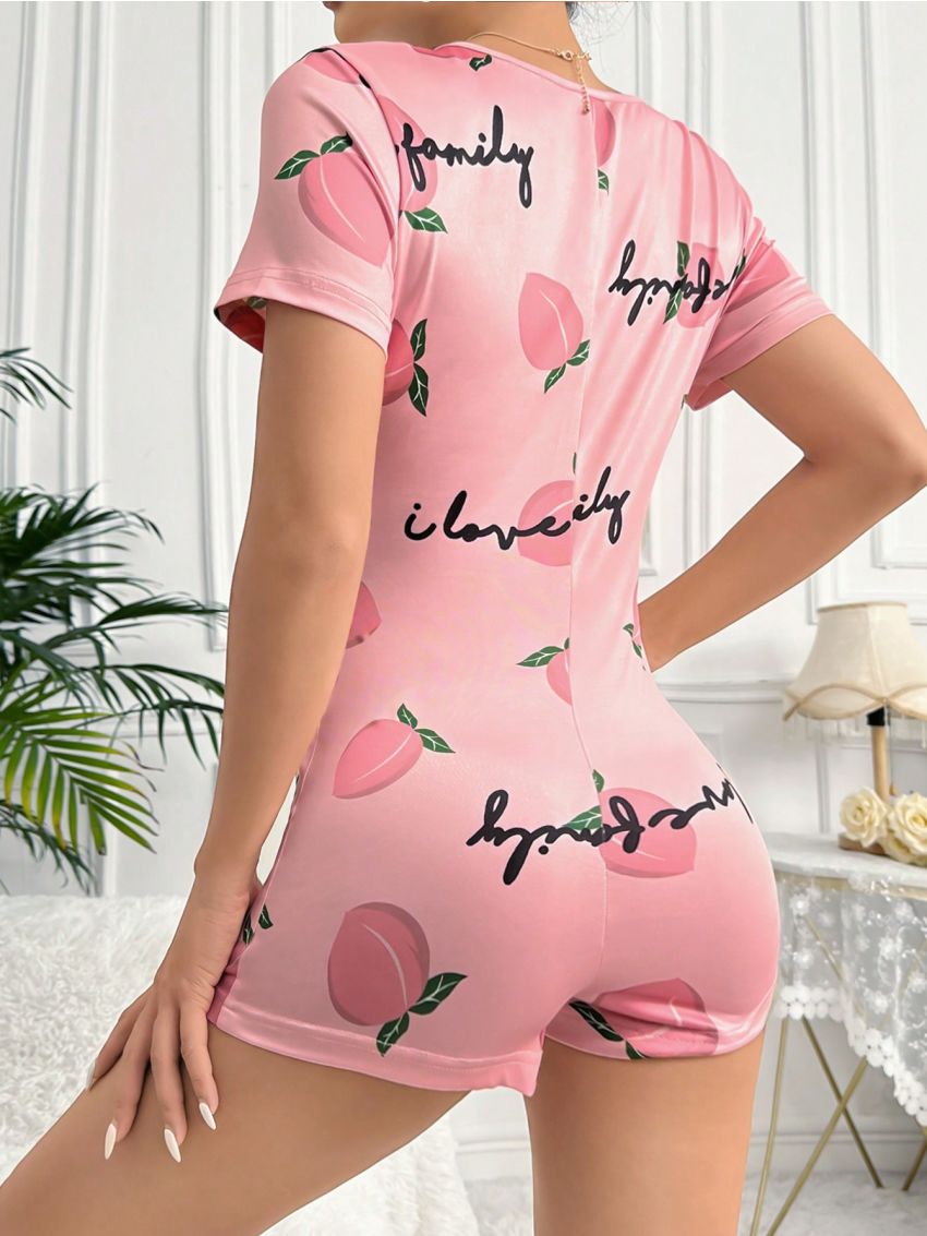 Women's Peach Letter Print Romper