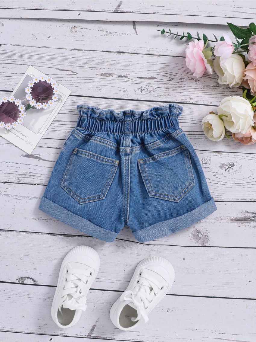 SHEIN Girls' Casual High Waist Slim Fit Denim Shorts
