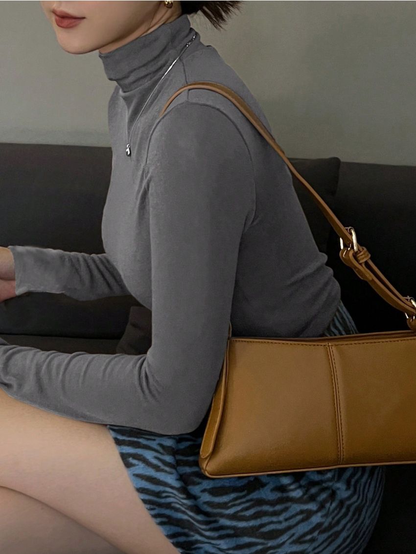 DAZY Ladies' Slim Fit High Neck Long Sleeve T-shirt