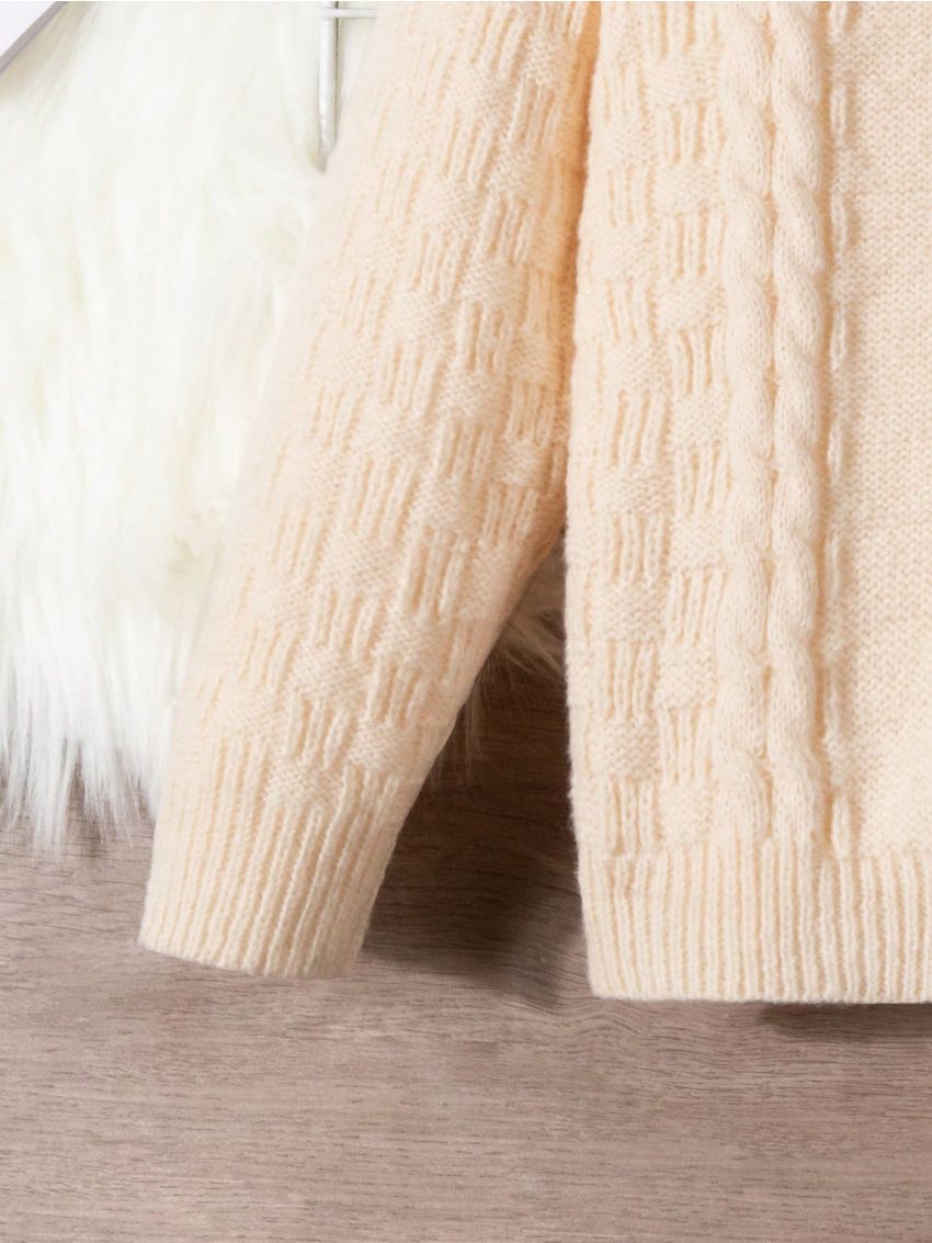 Boys' Solid Color Turtleneck Sweater With Scarf