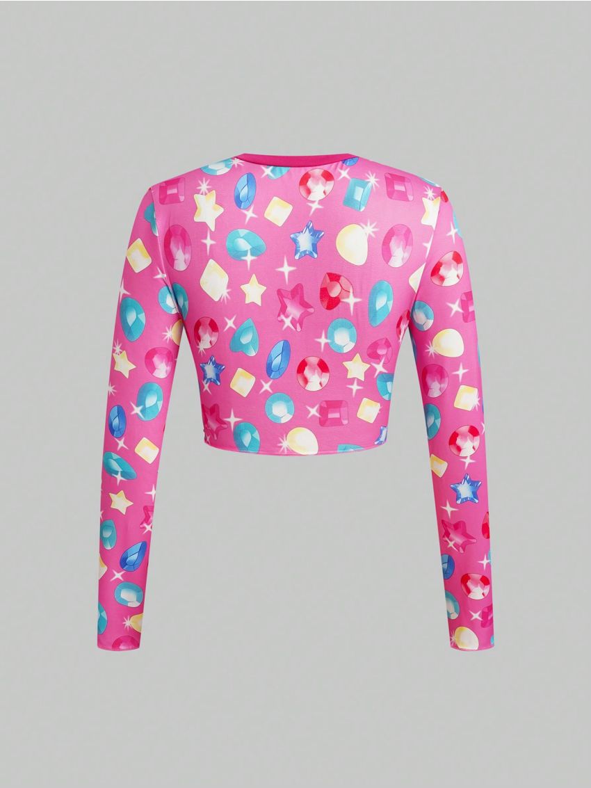 SHEIN ICON Gemstone Print Crop Tee