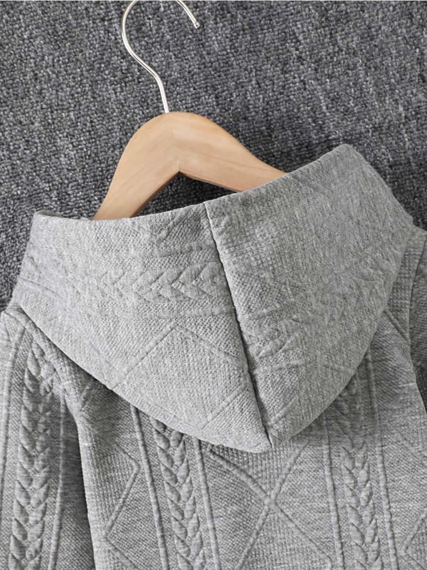 SHEIN Kids QTFun Boys' College Style Solid Color Hooded Cardigan For Spring & Autumn