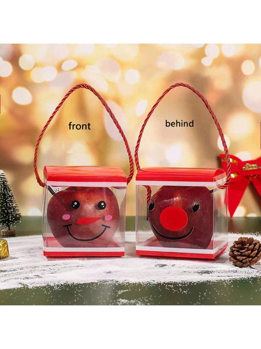 Christmas Gift Pet Christmas Eve Apple Box Red Transparent Ping An Fruit Packaging Box Candy Portable 2pcs