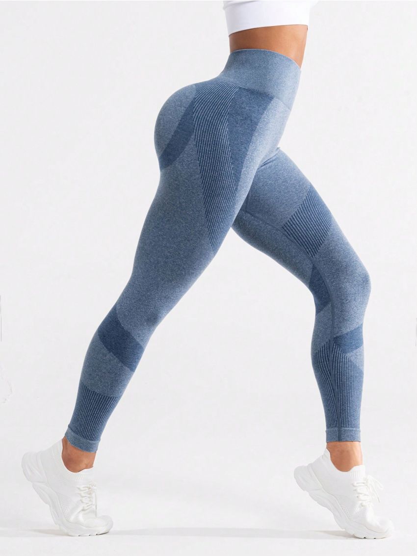 Yoga Basic Color Block Elastic Waist Athletic Leggings