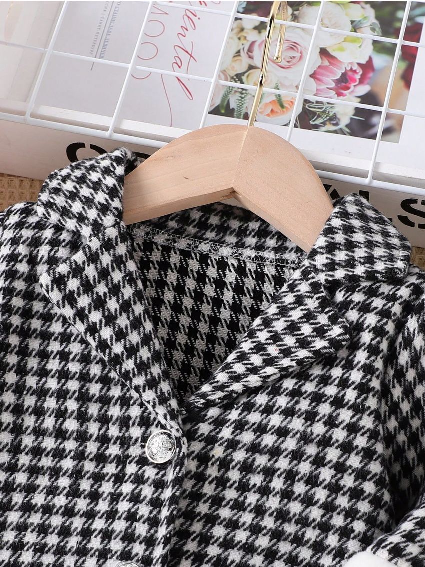 Infant Girls' Simple And Elegant Long Sleeve Warm Houndstooth Woolen Coat