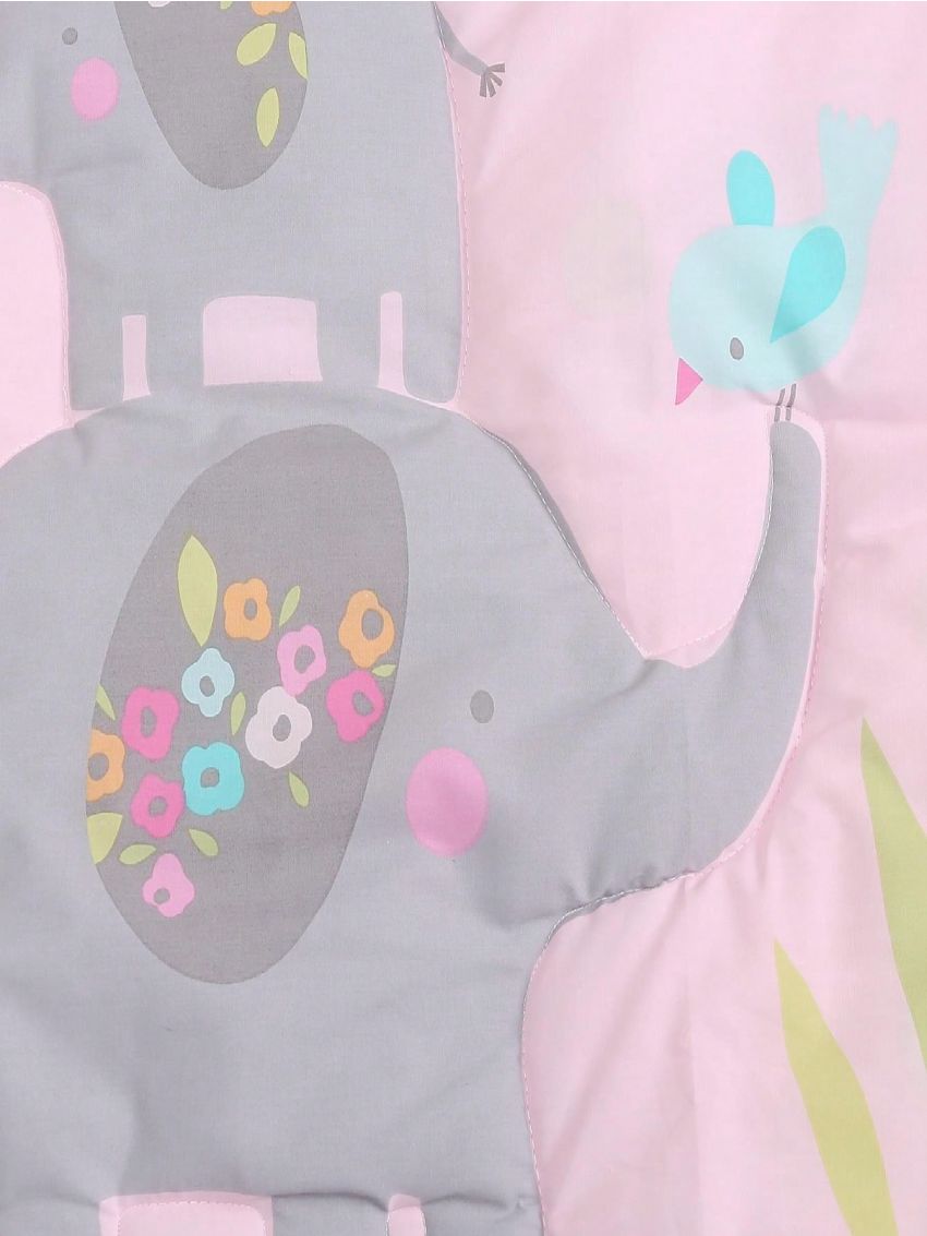 Brandream 3 Piece Baby Girl Crib Bedding Set Pink Elephant Safari Animal Nursery Bedding with Elephant Floral 3D Design Comforter Set, Fitted Sheet,Crib Skirt