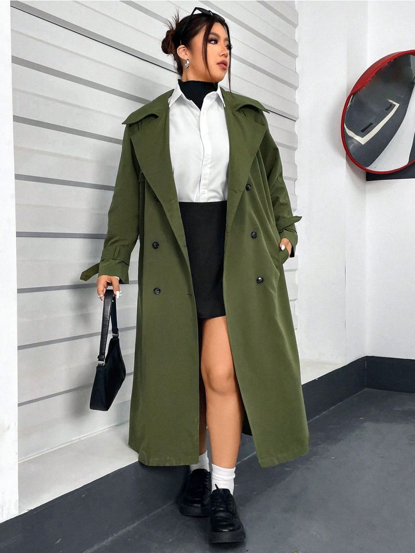 Women's Solid Color Casual Trench Coat With Lapel Collar