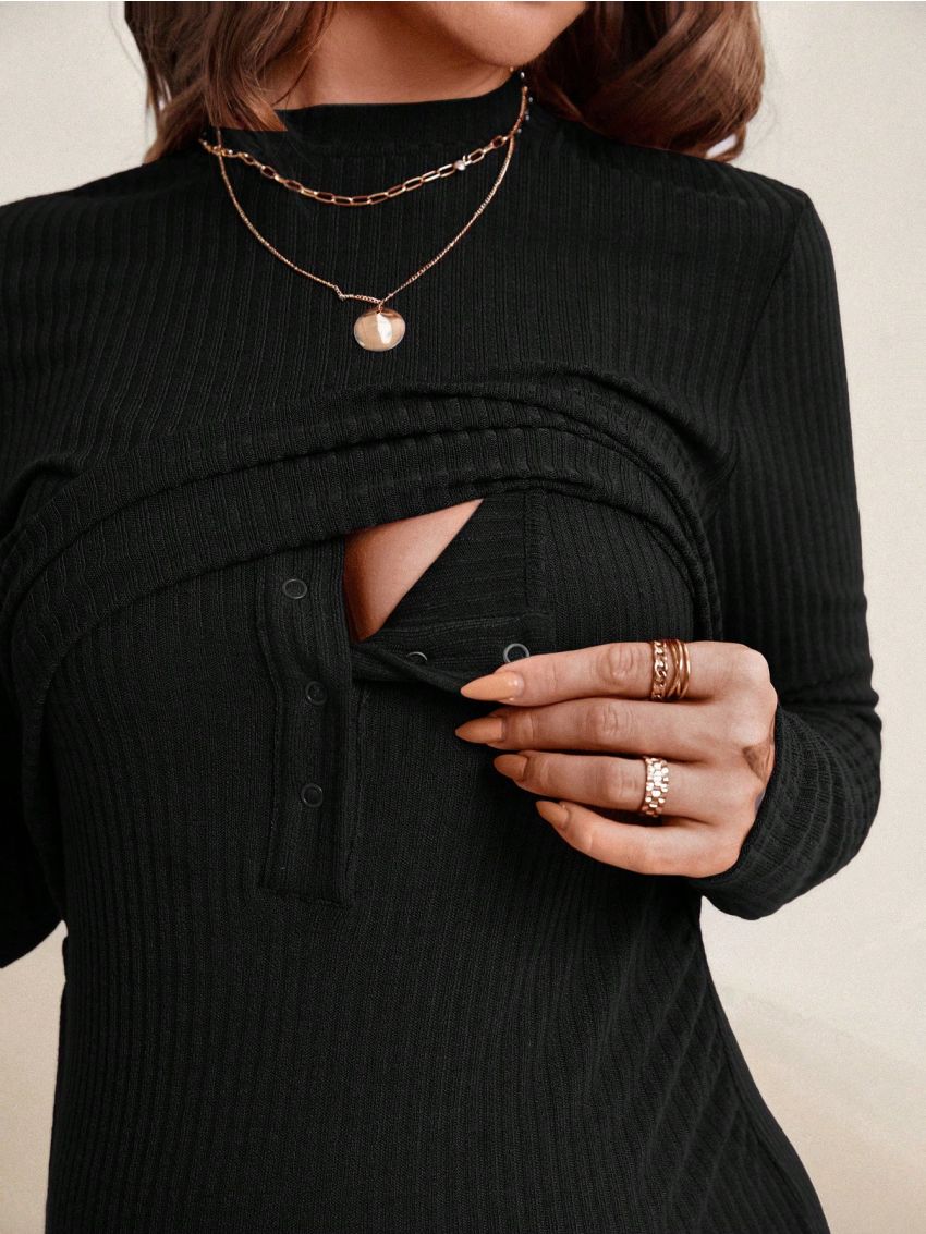 SHEIN Maternity Solid Color High Slit Nursing Dress