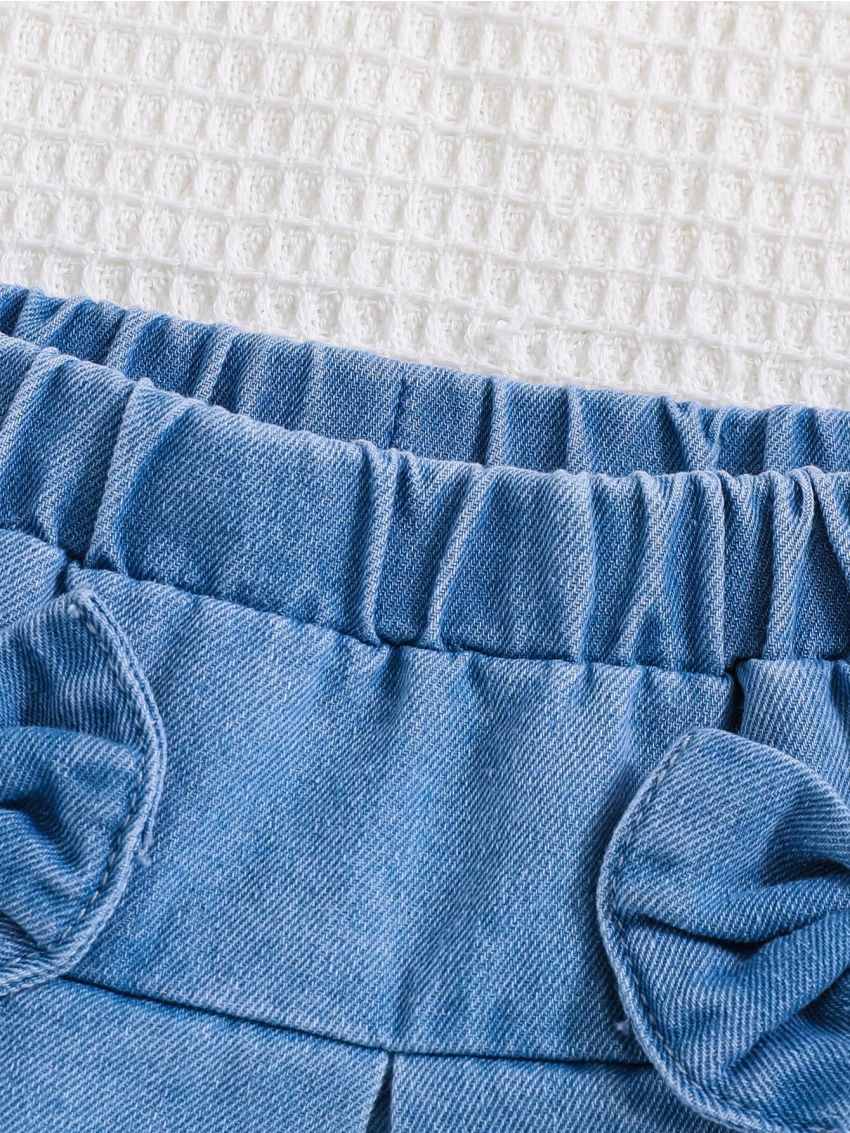 SHEIN Young Girls' Comfortable And Soft Bow Decorated Denim Skirt, Spring/Summer Boho Cute  Skirt