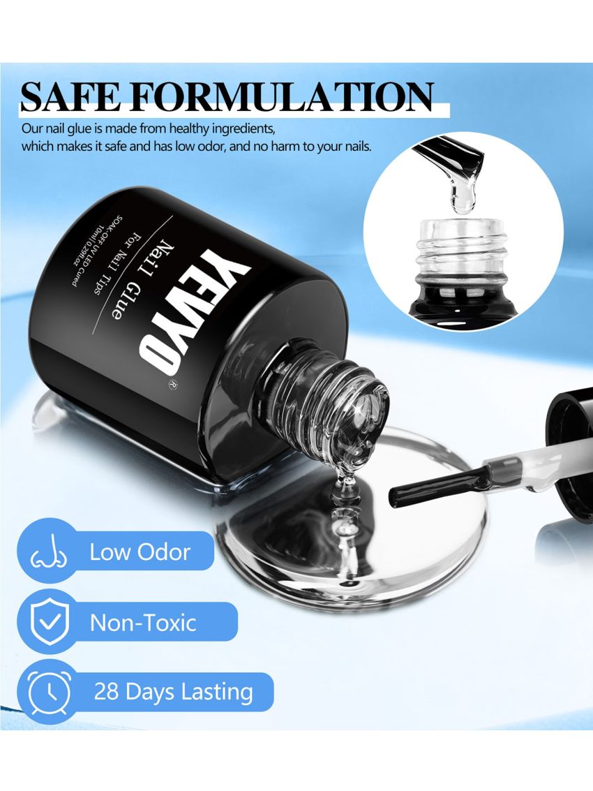 YEVYO Press on Nails Extension Kit with Nail Glue 500 Pcs Round Nail Tips, 3 in 1 Nail Glue Gel Nail Supplies Kit, U V LED Nail Lamp, Acrylic False Nail Tips for DIY Manicure Set