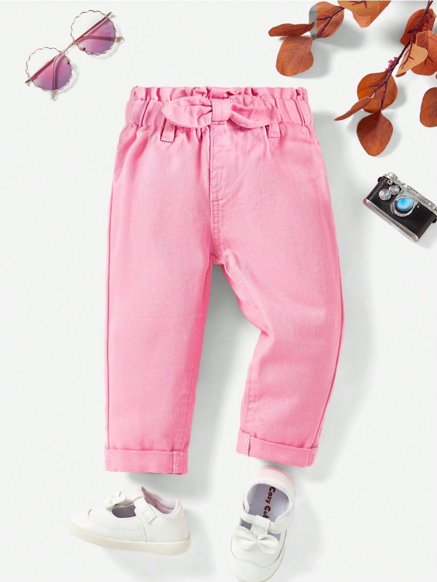 SHEIN Baby Girl Solid Color Elastic Waist Denim Pants