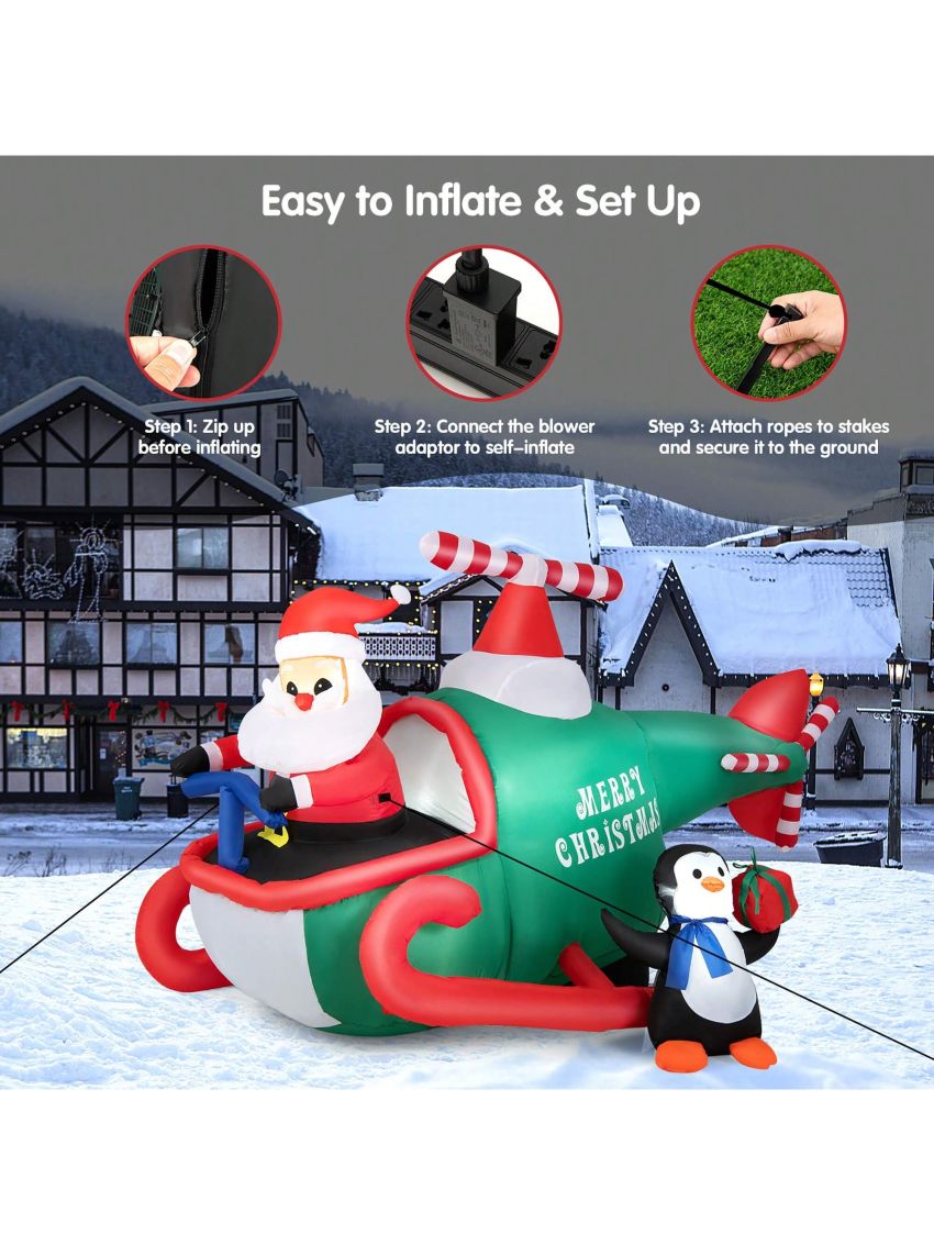 Gymax 6.5FT Inflatable Christmas Flying Helicopter Santa Claus Party Decor w/ LED Lights