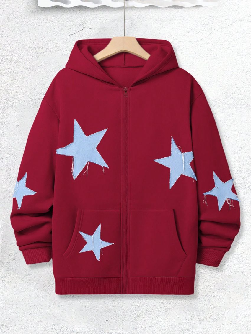 Manfinity Hypemode Men's Zipper Hooded Sweatshirt With Star Pattern Print