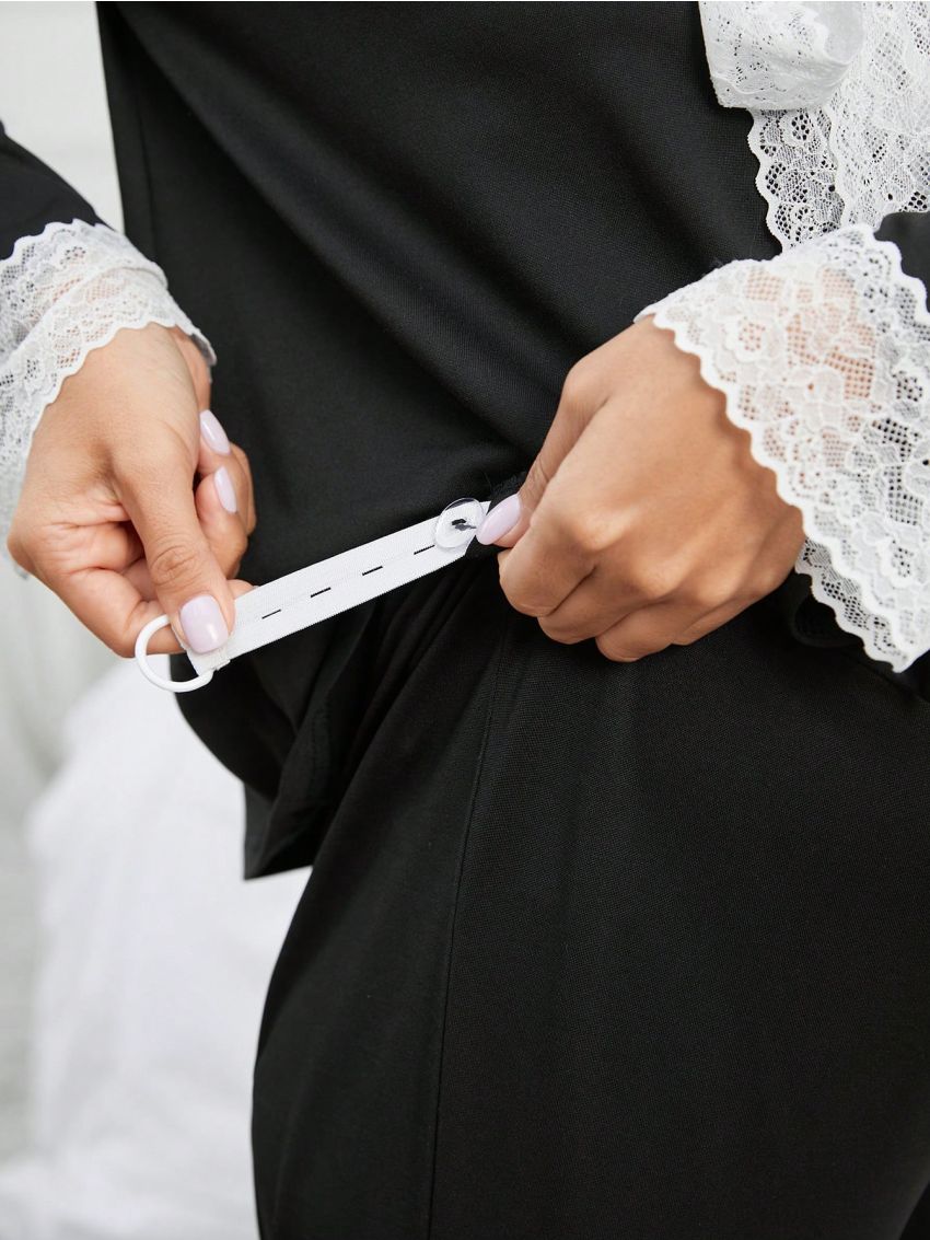 Maternity Contrast Lace Tie Front PJ Set