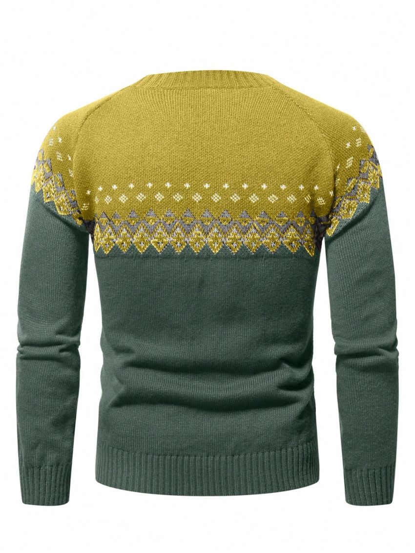 Manfinity Men'S Color Block Geometric Pattern Raglan Sleeve Sweater