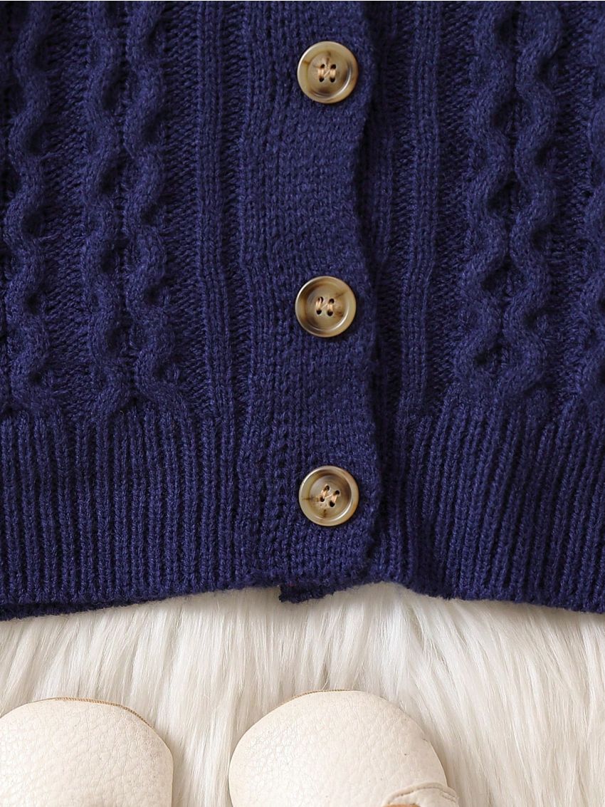 Infant Boys' Cardigan Sweater With Shawl Collar And Twisted Flower Design