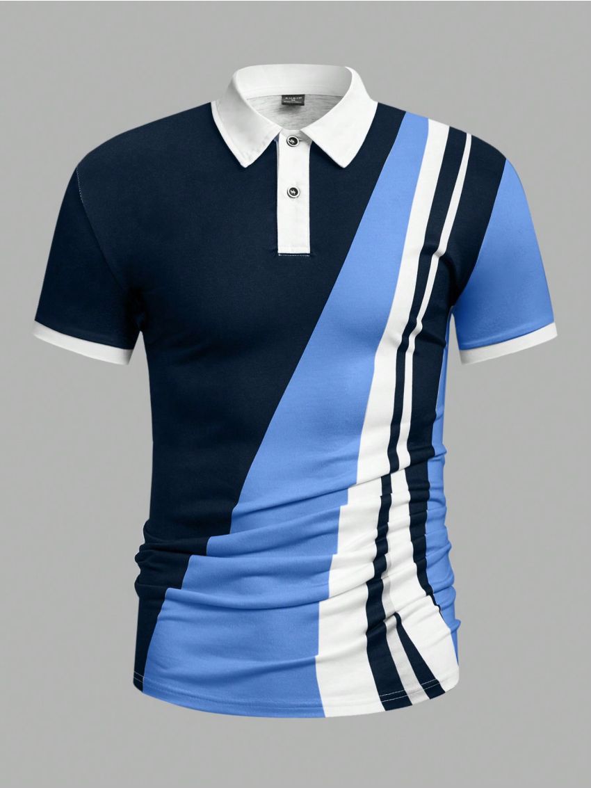 Manfinity Homme Men's Color Block Striped Short Sleeve Polo Shirt