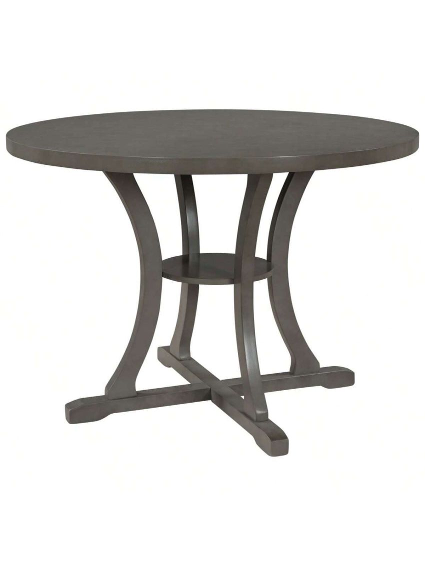 Merax 5-Piece Round Dining Table and Chair Set with Special-shaped Legs and an Exquisitely Designed Hollow Chair Back for Dining Room