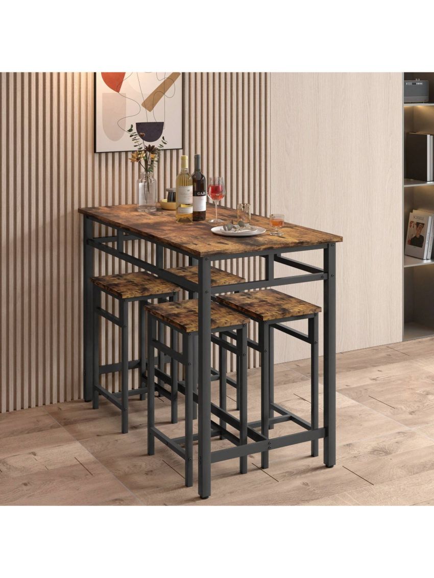 SEGMART 5 Pieces Dining Room Set, Counter Height Bar Table Set for 4, Wooden Bistro Pub Table and Chairs for Small Spaces, Rustic Brown