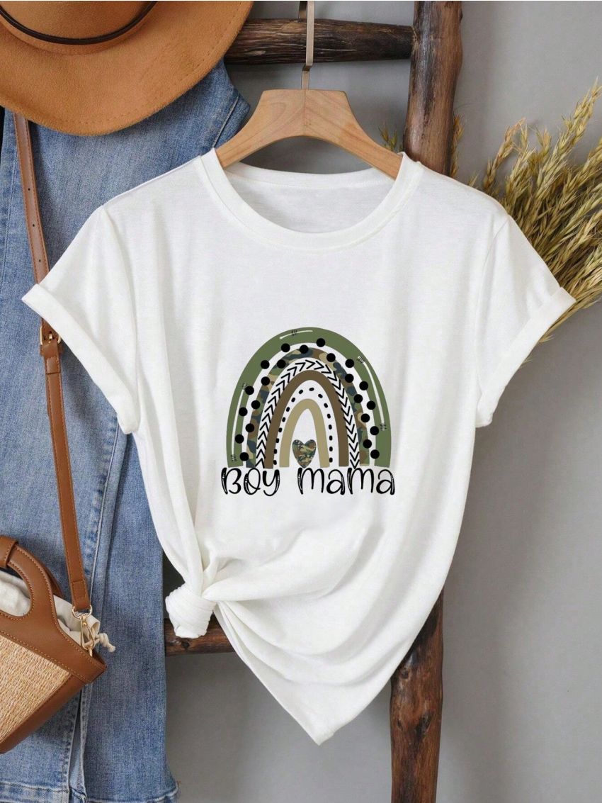 SHEIN LUNE Heart And Slogan Graphic Tee