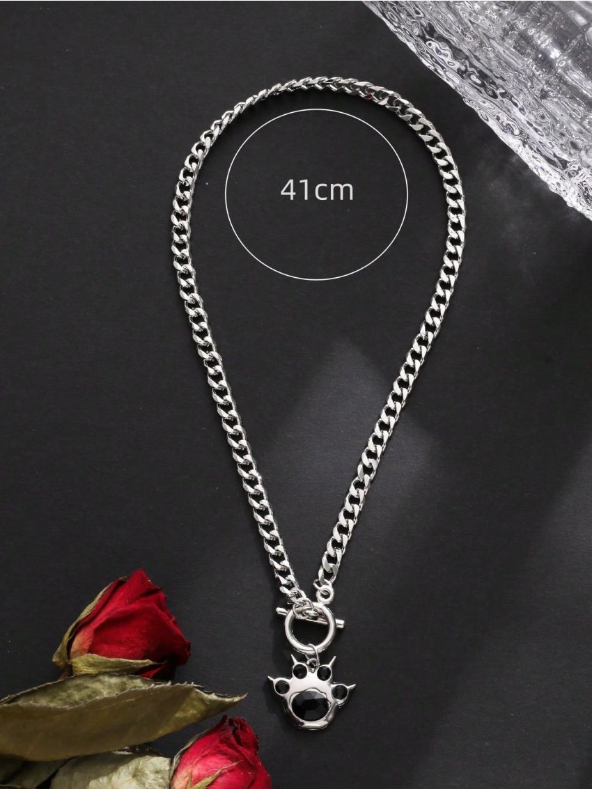 Grunge Punk 1pc Punk Style Black Cat Paw With Rhinestone Pendant Necklace