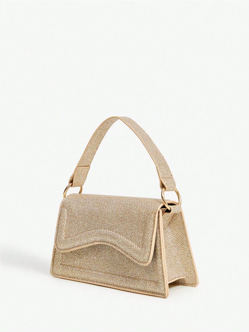 SHEIN BIZwear Women's Golden Flap Handbag, Compact And Delicate Design, Suitable For Dating, Parties, Dinners, Gatherings And Commuting
