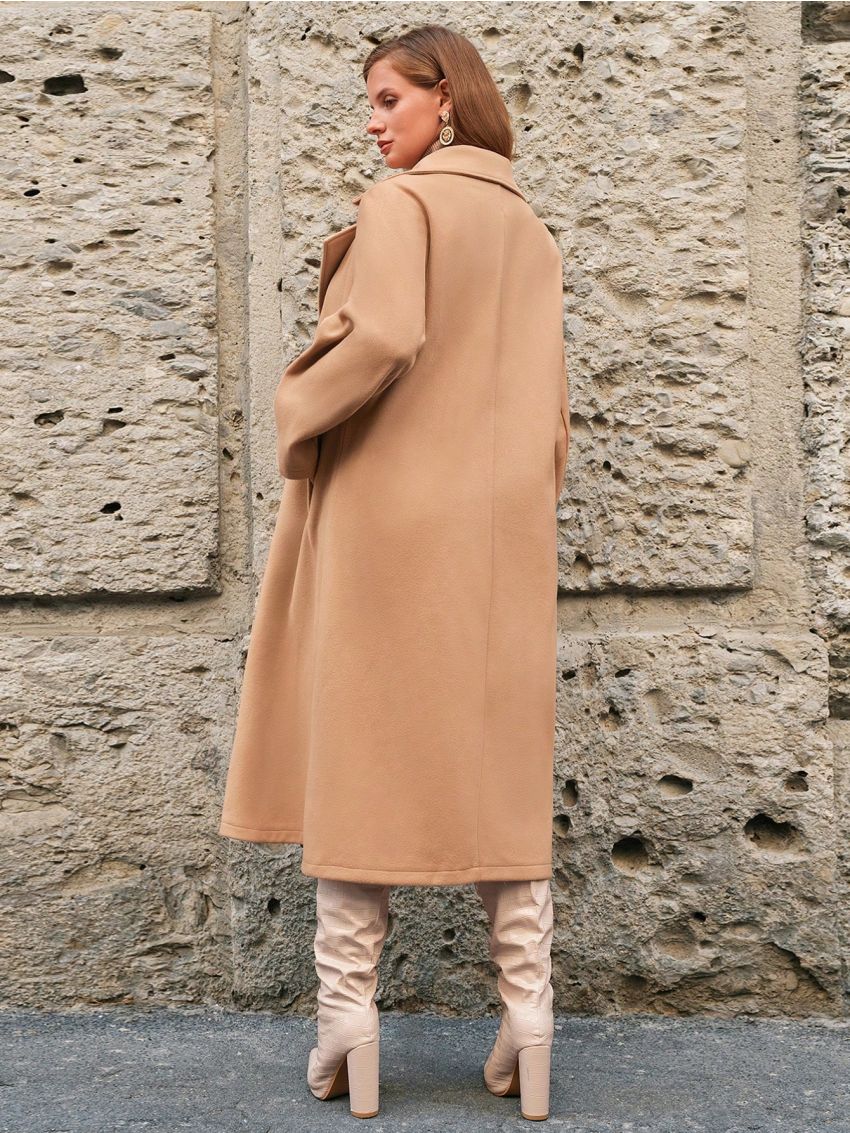 SHEIN Frenchy Plus Lapel Neck Double Breasted Overcoat