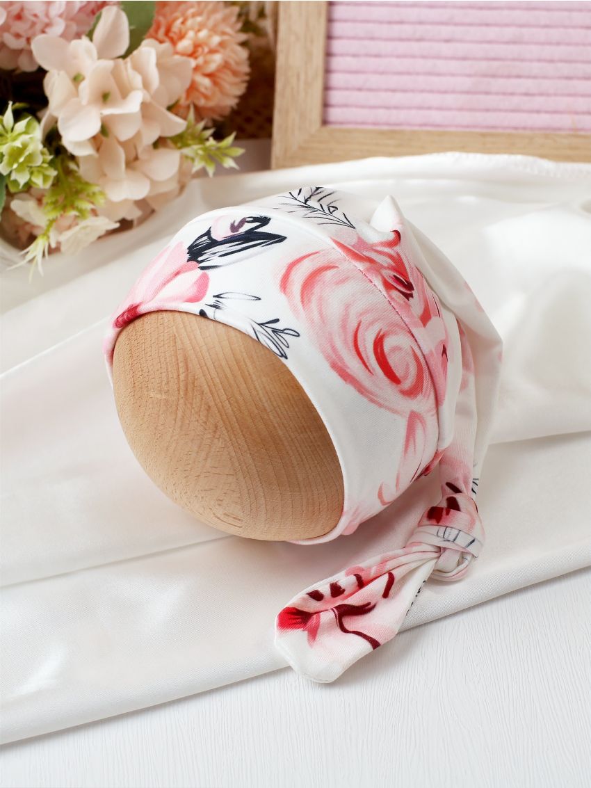 Newborn Photography Floral Print Blanket & Hat
