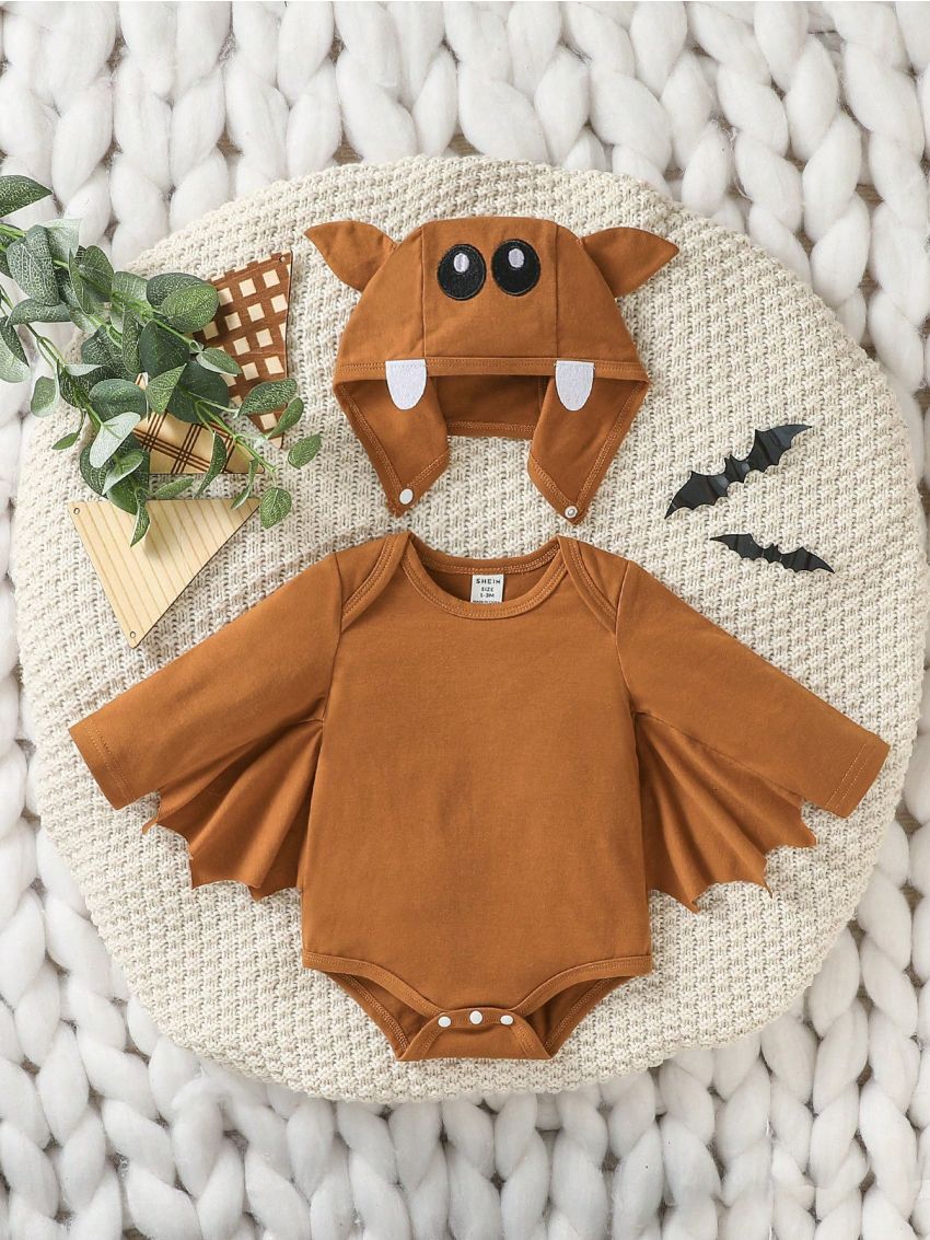 Baby Boy Cartoon Graphic Bodysuit & 3D Ear Design Hat
