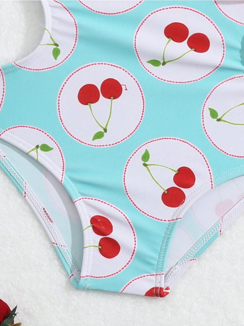Infant Girls' Cherry Pattern One Piece Swimsuit With Ruffled Hem