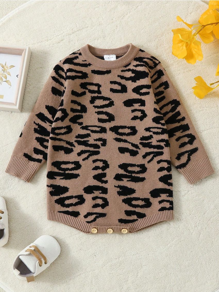 Baby Boys' Long Sleeve Leopard Print Jumpsuit Sweater