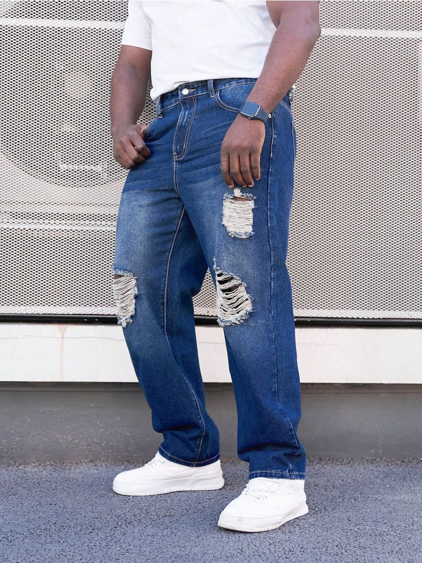 Men's Plus Size Distressed Jeans