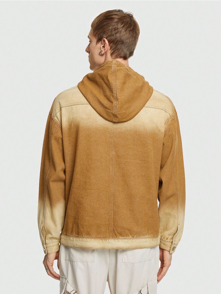 ROMWE Avant Men's Hooded Denim Jacket With Letter Print