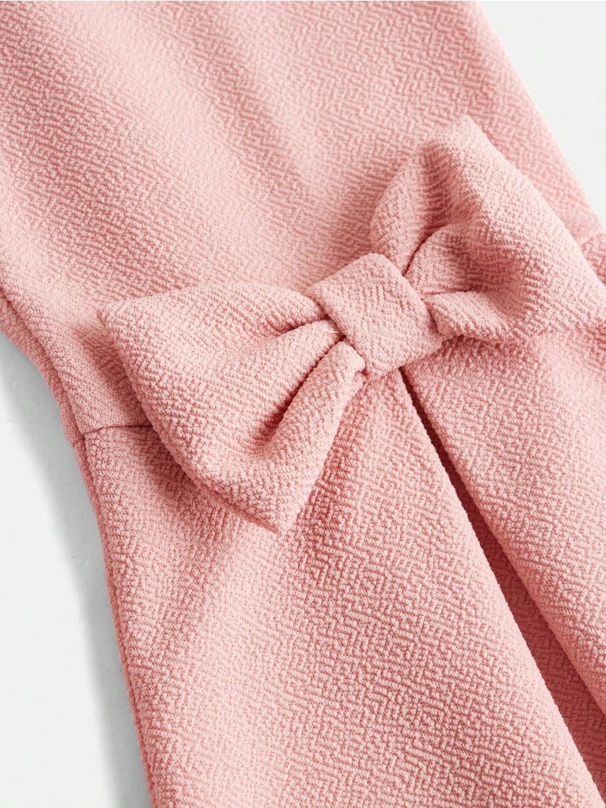 SHEIN Kids FANZEY Tween Girls' Solid Color Skinny Flared Pants With Bowknot