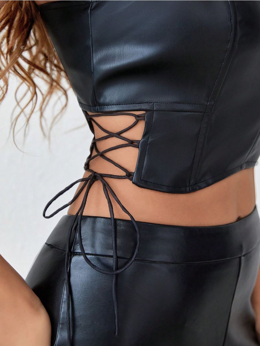 Lace Up Side Crop Cami Top