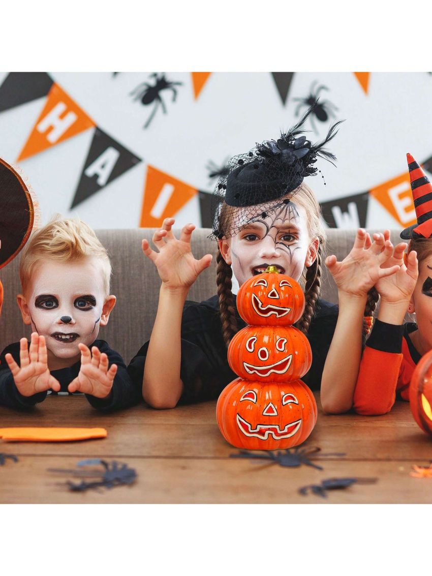 Costway Pre-Lit Halloween Pumpkin Lantern 3 Tiers Hand-Painted Ceramic Pumpkins